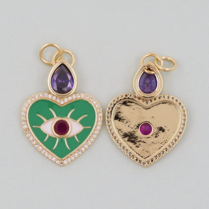 Gold Heart Evil Eye Charms,18K Gold Filled Heart Pendant,Green and Black Heart Eye Charm Bracelet Necklace for DIY Jewelry Making Supply