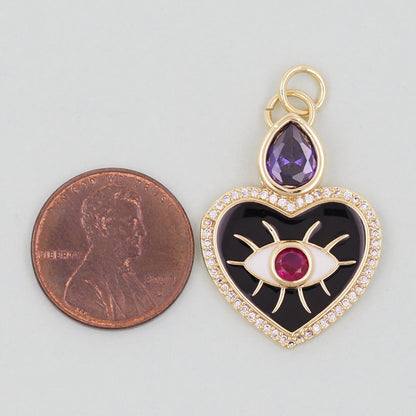 Gold Heart Evil Eye Charms,18K Gold Filled Heart Pendant,Green and Black Heart Eye Charm Bracelet Necklace for DIY Jewelry Making Supply