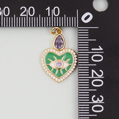 Gold Heart Evil Eye Charms,18K Gold Filled Heart Pendant,Green Heart Eye Charm Bracelet Necklace for DIY Jewelry Making Supply