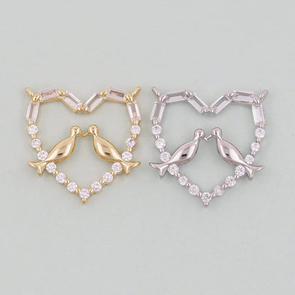 Gold Heart Charms,18K Gold Filled Heart Pendant,heart bird Charm Bracelet Necklace for DIY Jewelry Making Supply