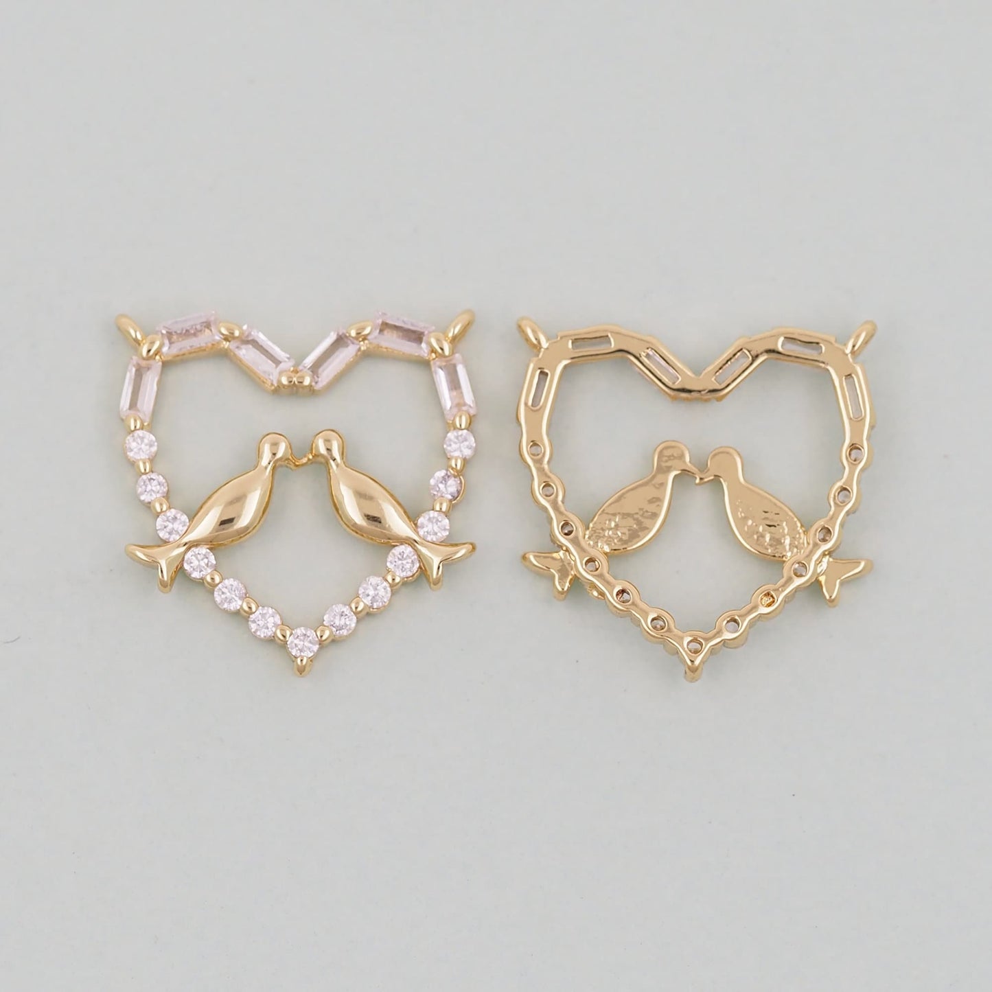 Gold Heart Charms,18K Gold Filled Heart Pendant,heart bird Charm Bracelet Necklace for DIY Jewelry Making Supply