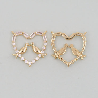 Gold Heart Charms,18K Gold Filled Heart Pendant,heart bird Charm Bracelet Necklace for DIY Jewelry Making Supply