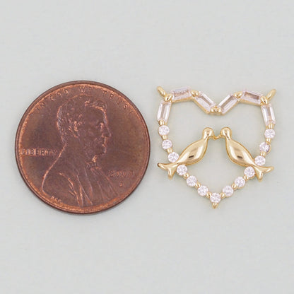 Gold Heart Charms,18K Gold Filled Heart Pendant,heart bird Charm Bracelet Necklace for DIY Jewelry Making Supply