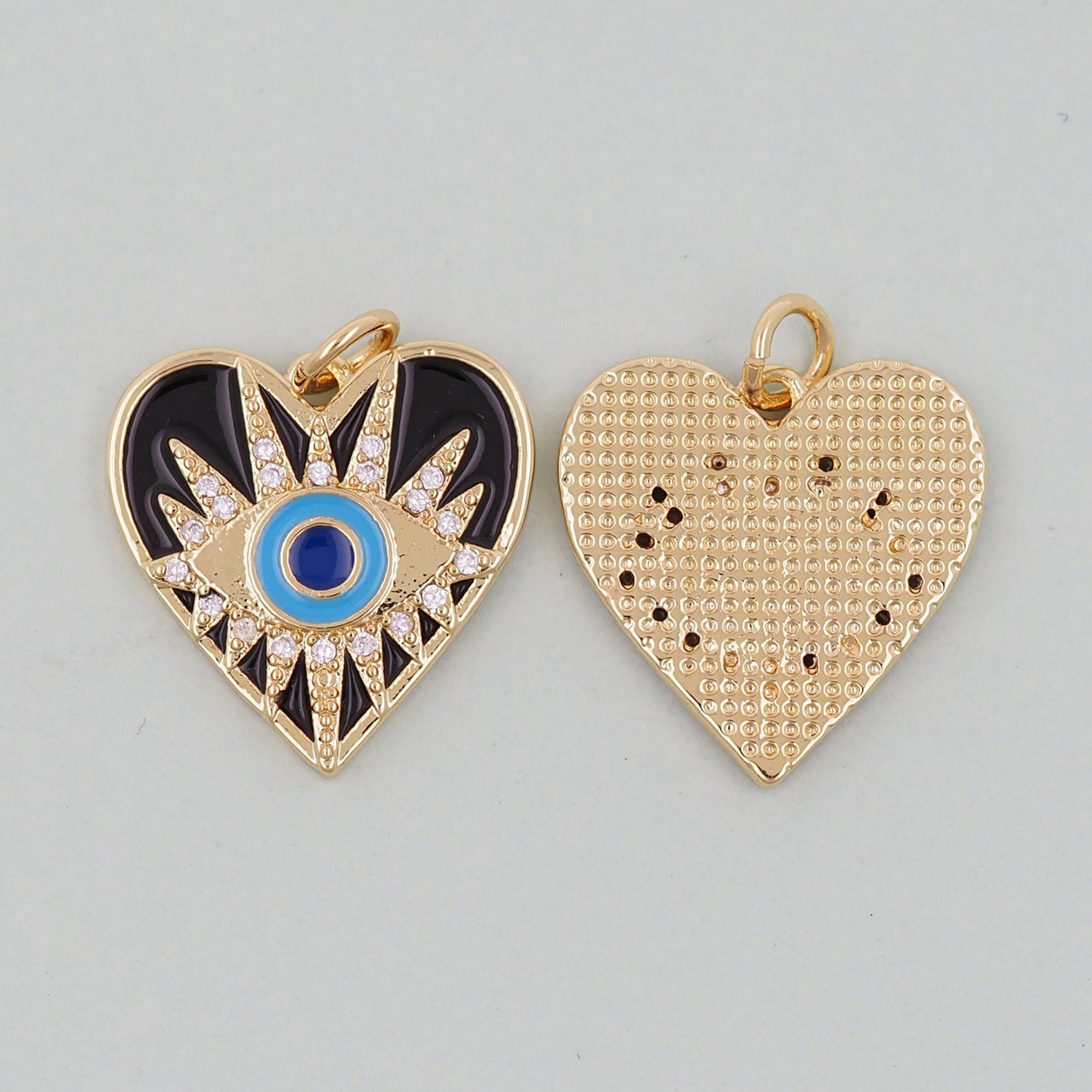 Gold Heart Evil Eye Charms,18K Gold Filled Heart Pendant,Black Heart Eye Charm Bracelet Necklace for DIY Jewelry Making Supply