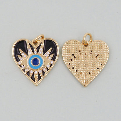 Gold Heart Evil Eye Charms,18K Gold Filled Heart Pendant,Black Heart Eye Charm Bracelet Necklace for DIY Jewelry Making Supply