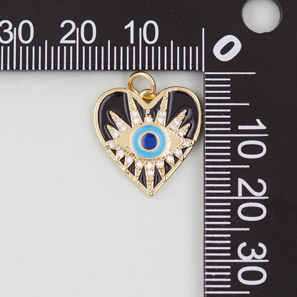 Gold Heart Evil Eye Charms,18K Gold Filled Heart Pendant,Black Heart Eye Charm Bracelet Necklace for DIY Jewelry Making Supply