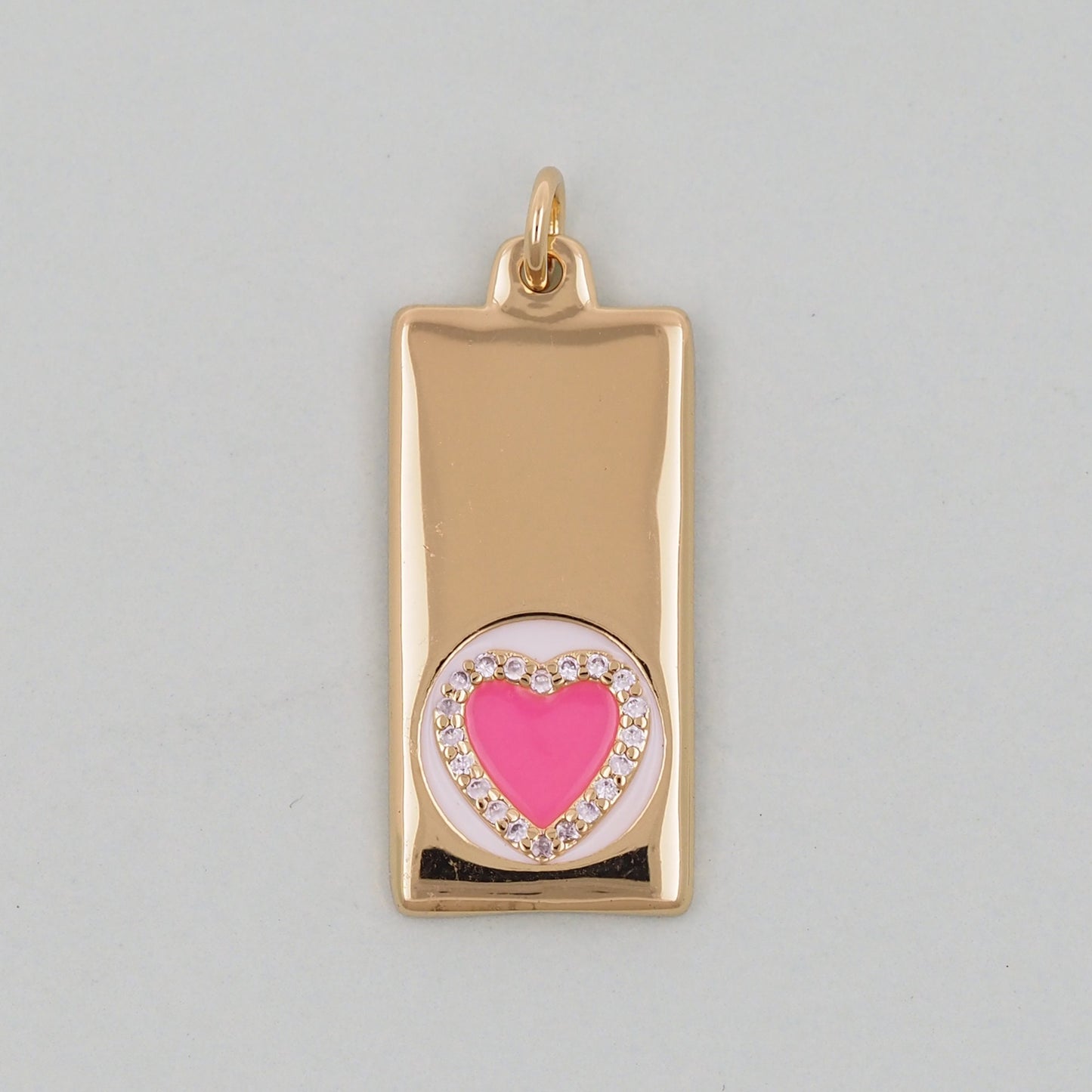 Gold rectangle Heart Charms,18K Gold Filled Enamel Heart Pendant,Pink Heart Charm Bracelet Necklace for DIY Jewelry Making Supply