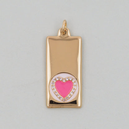 Gold rectangle Heart Charms,18K Gold Filled Enamel Heart Pendant,Pink Heart Charm Bracelet Necklace for DIY Jewelry Making Supply
