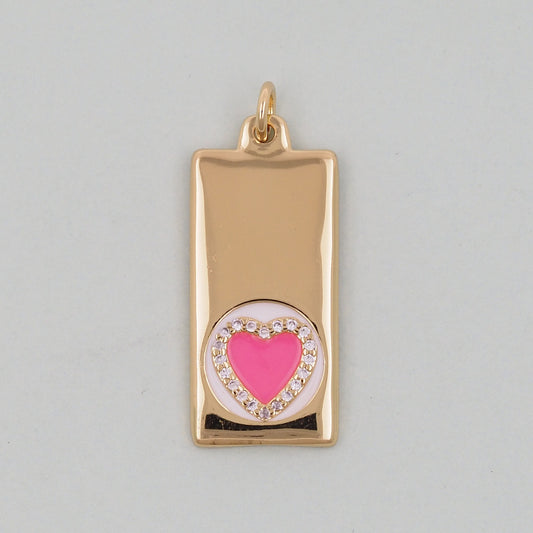 Gold rectangle Heart Charms,18K Gold Filled Enamel Heart Pendant,Pink Heart Charm Bracelet Necklace for DIY Jewelry Making Supply