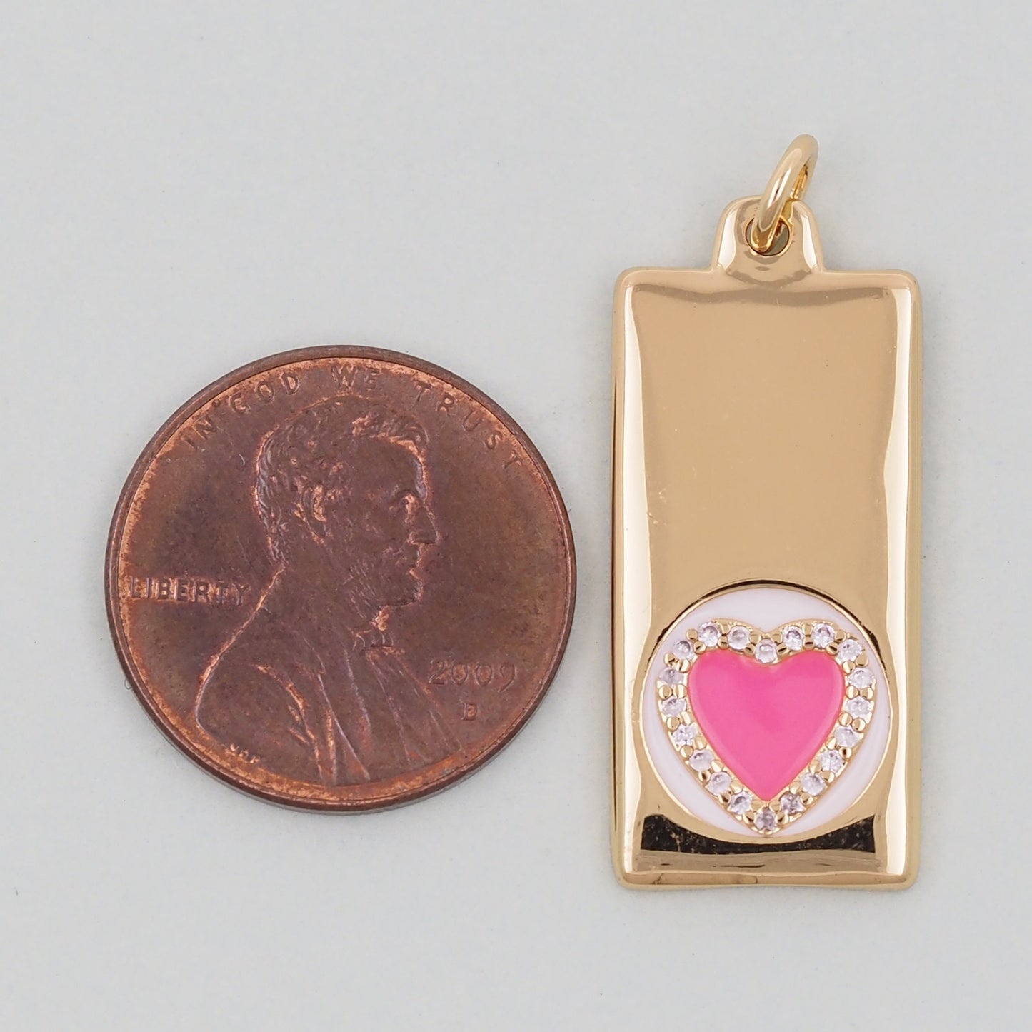 Gold rectangle Heart Charms,18K Gold Filled Enamel Heart Pendant,Pink Heart Charm Bracelet Necklace for DIY Jewelry Making Supply