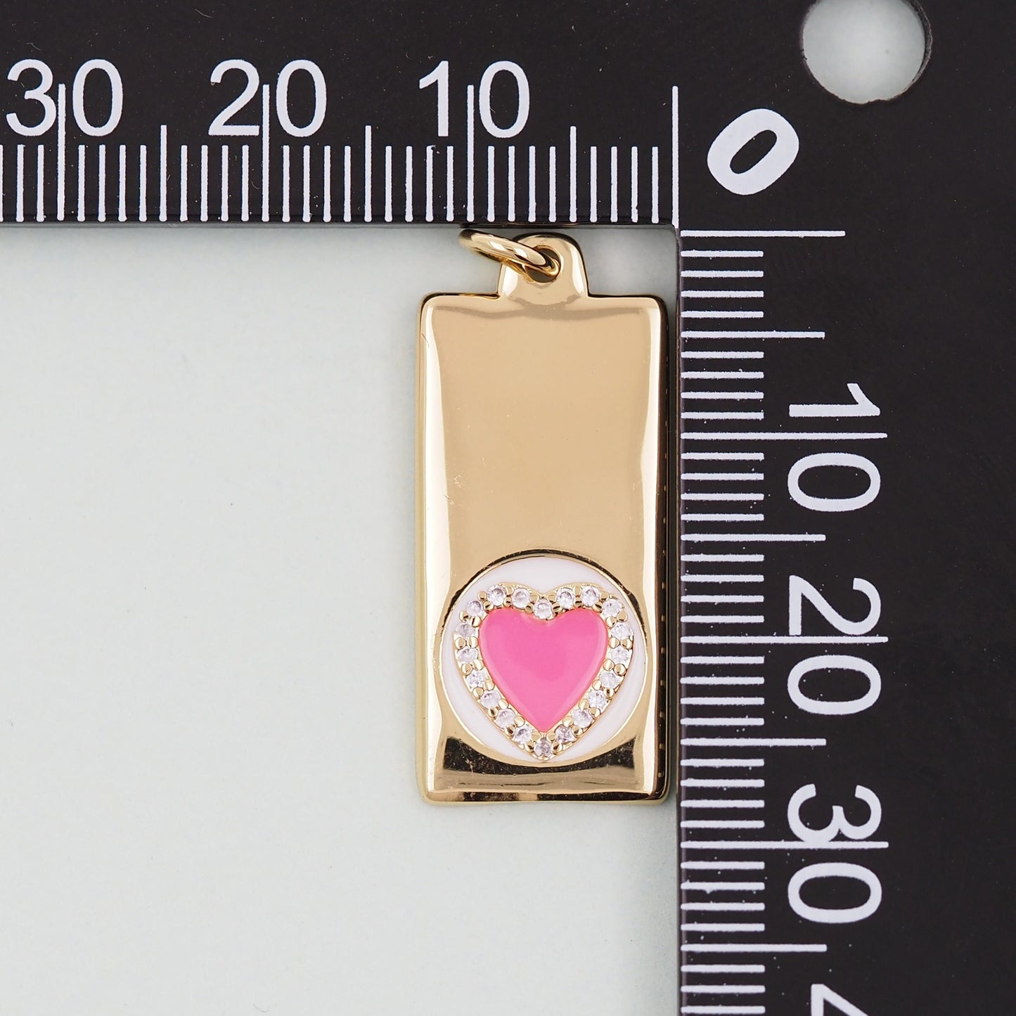 Gold rectangle Heart Charms,18K Gold Filled Enamel Heart Pendant,Pink Heart Charm Bracelet Necklace for DIY Jewelry Making Supply