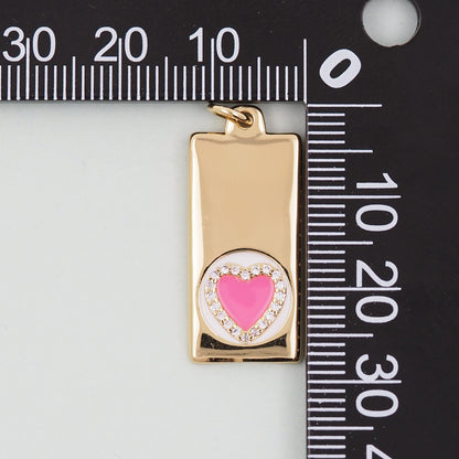 Gold rectangle Heart Charms,18K Gold Filled Enamel Heart Pendant,Pink Heart Charm Bracelet Necklace for DIY Jewelry Making Supply
