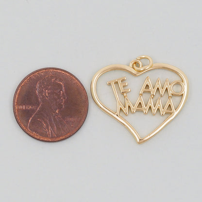 Gold Heart Charms,18K Gold Filled Heart Mama Pendant,Heart Love Charm Bracelet Necklace for DIY Jewelry Making Supply