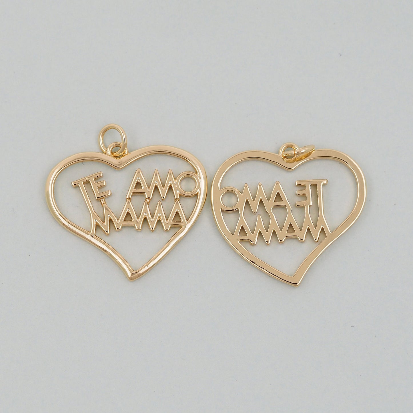 Gold Heart Charms,18K Gold Filled Heart Mama Pendant,Heart Love Charm Bracelet Necklace for DIY Jewelry Making Supply