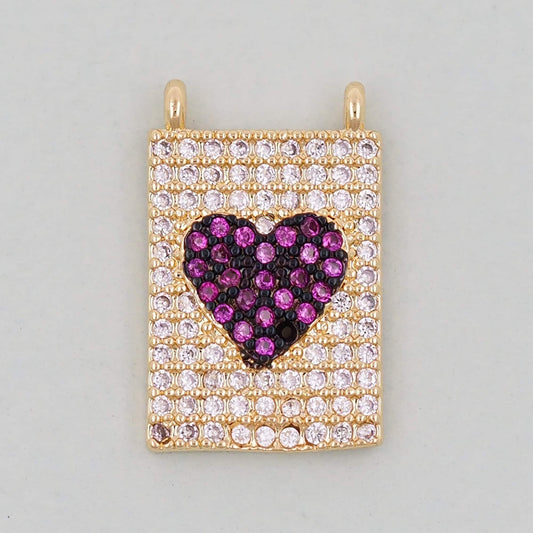 Gold rectangle Heart Charms,18K Gold Filled Heart Pendant,Heart Charm Bracelet Necklace for DIY Jewelry Making Supply