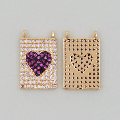 Gold rectangle Heart Charms,18K Gold Filled Heart Pendant,Heart Charm Bracelet Necklace for DIY Jewelry Making Supply