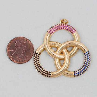 Gold Round Charms,18K Gold Filled three circles Pendant,three circles Charm Bracelet Necklace for DIY Jewelry Making Supply