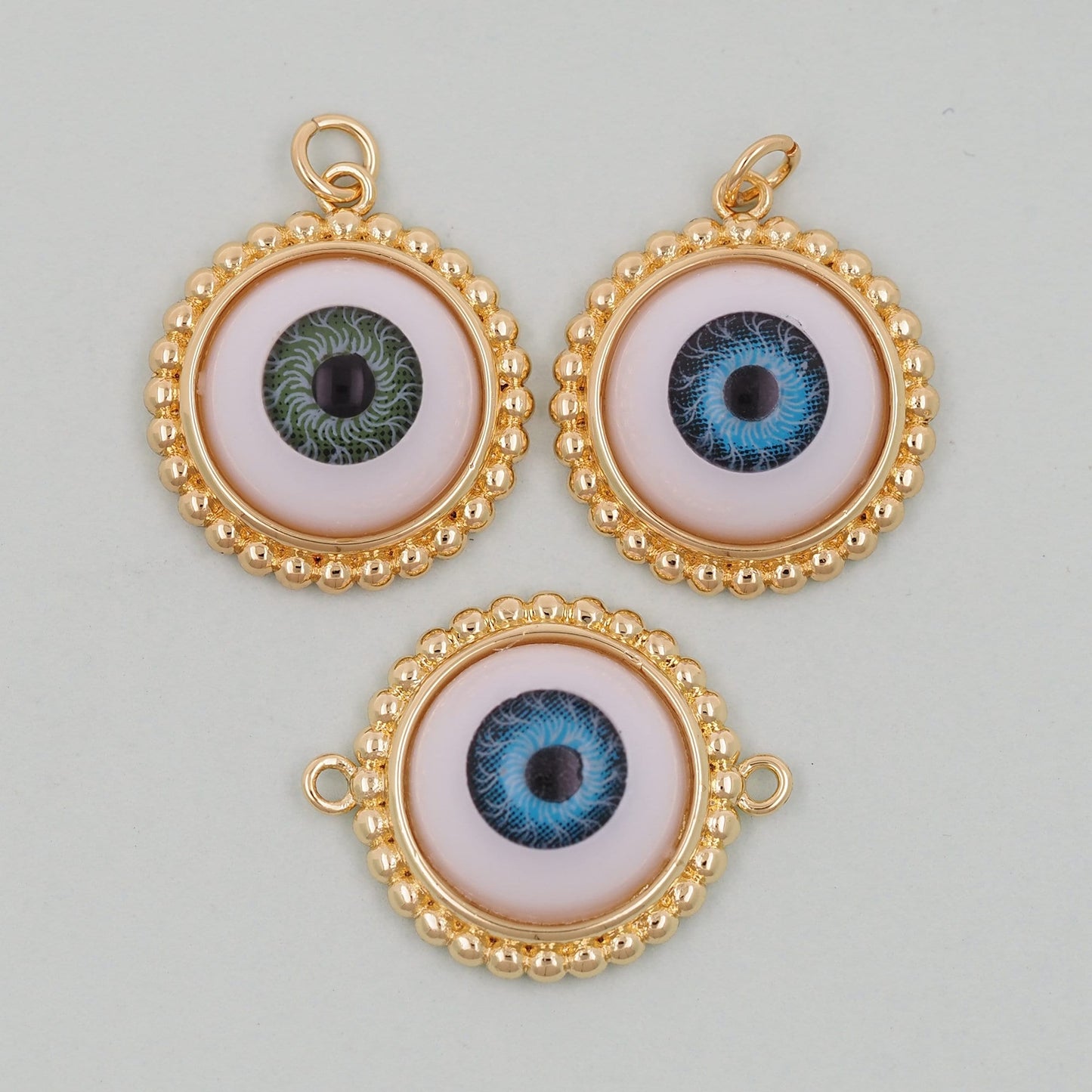 Gold Round Evil Eye Charms,18K Gold Filled Round Pendant,Silver Evil Eye Charm Bracelet Necklace for DIY Jewelry Making Supply