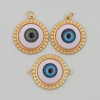 Gold Round Evil Eye Charms,18K Gold Filled Round Pendant,Silver Evil Eye Charm Bracelet Necklace for DIY Jewelry Making Supply