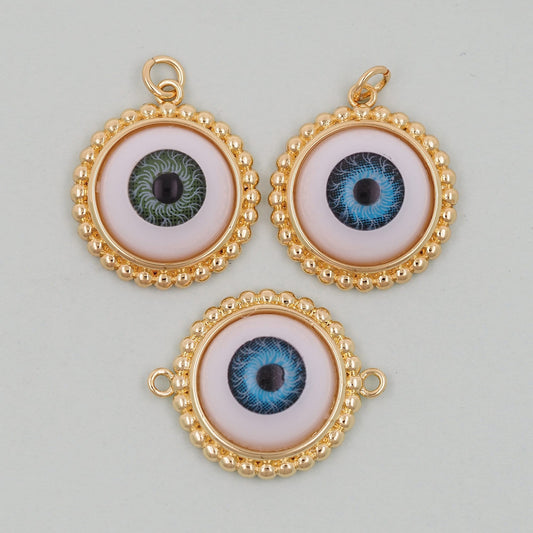 Gold Round Evil Eye Charms,18K Gold Filled Round Pendant,Silver Evil Eye Charm Bracelet Necklace for DIY Jewelry Making Supply