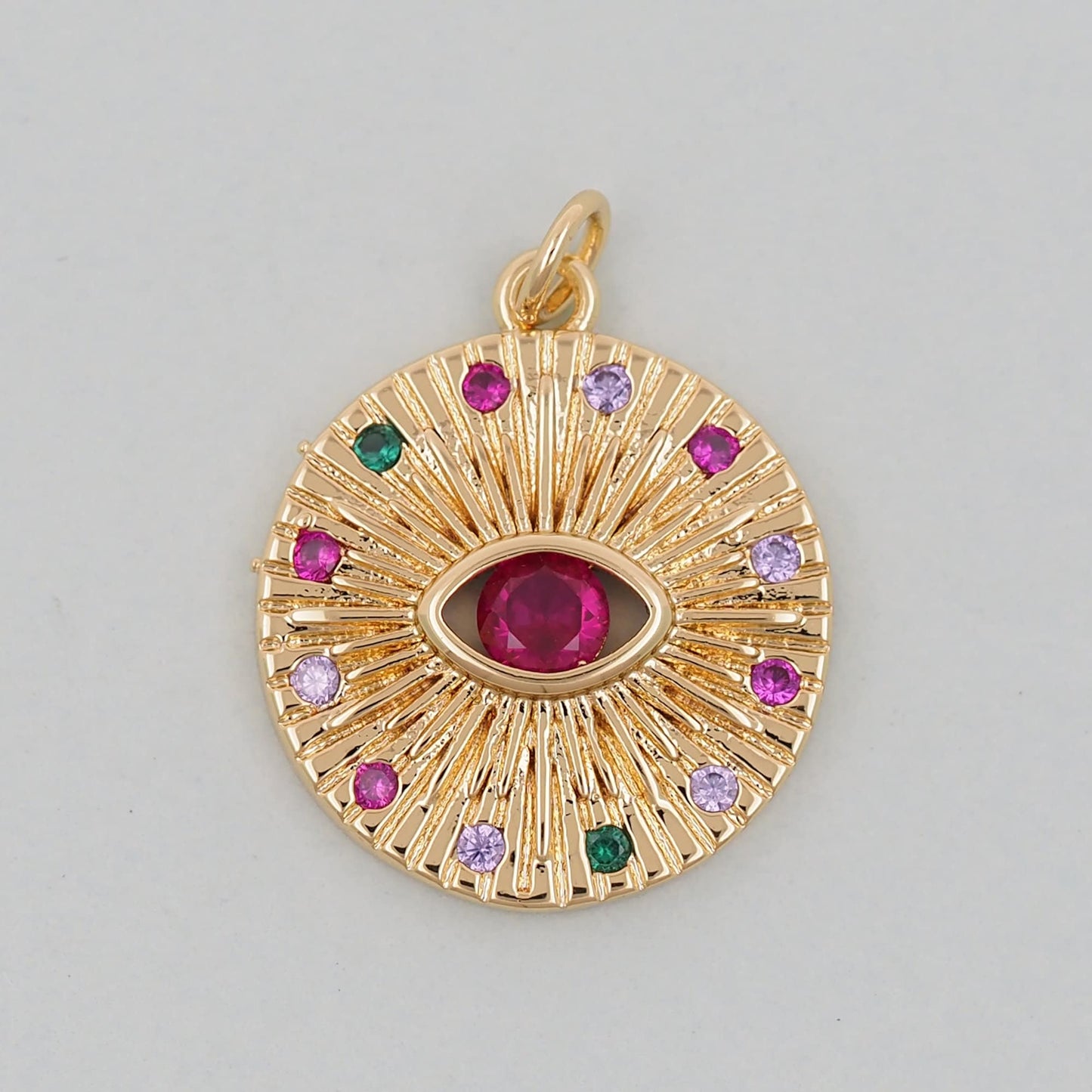 Gold Round Coin Charms,18K Gold Filled Round Red Eye Pendant,Silver Evil Eye Charm Bracelet Necklace for DIY Jewelry Making Supply