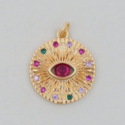 Gold Round Coin Charms,18K Gold Filled Round Red Eye Pendant,Silver Evil Eye Charm Bracelet Necklace for DIY Jewelry Making Supply