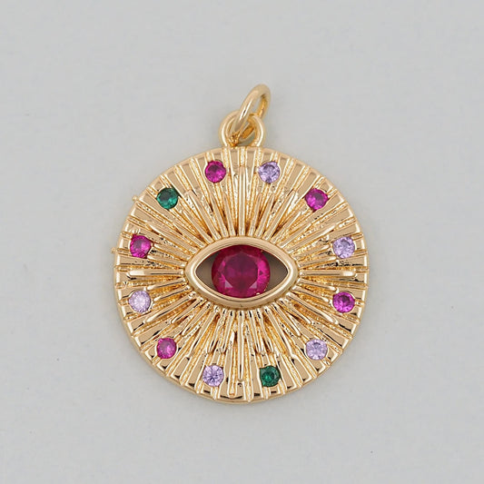 Gold Round Coin Charms,18K Gold Filled Round Red Eye Pendant,Silver Evil Eye Charm Bracelet Necklace for DIY Jewelry Making Supply