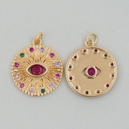 Gold Round Coin Charms,18K Gold Filled Round Red Eye Pendant,Silver Evil Eye Charm Bracelet Necklace for DIY Jewelry Making Supply