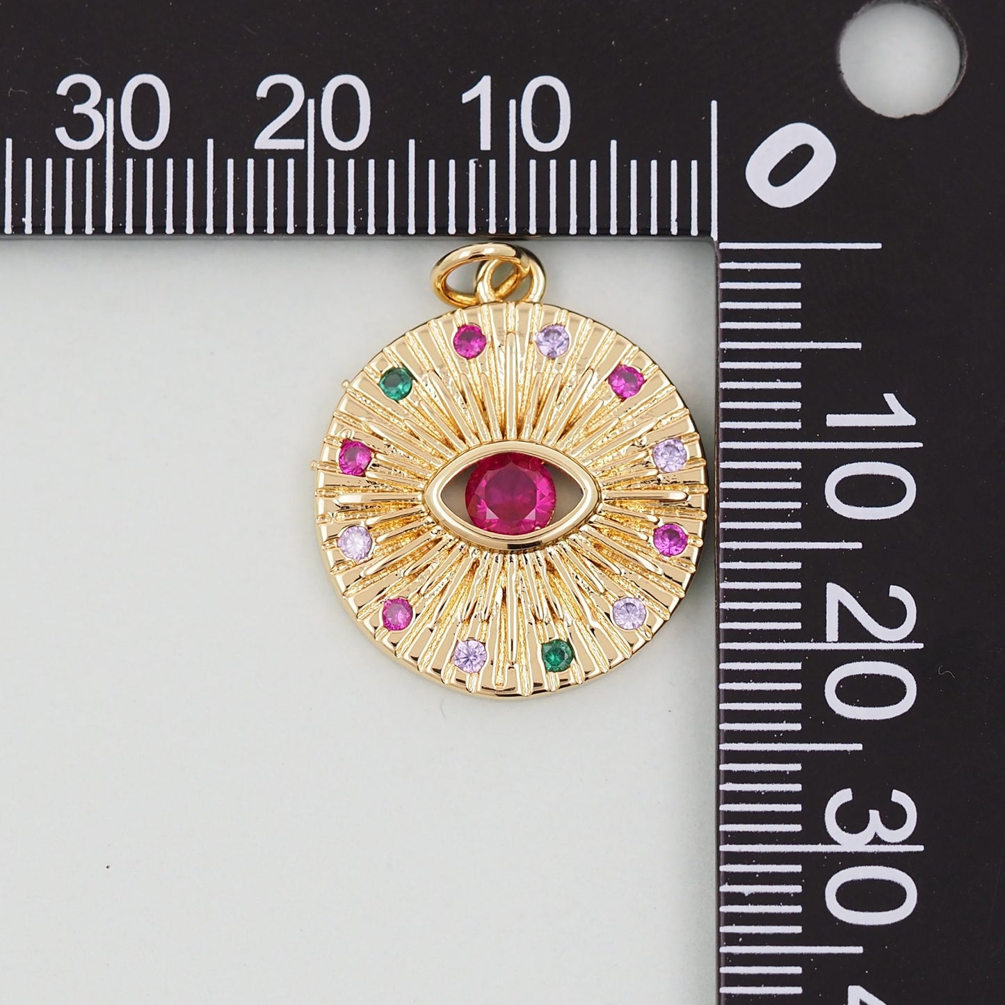 Gold Round Coin Charms,18K Gold Filled Round Red Eye Pendant,Silver Evil Eye Charm Bracelet Necklace for DIY Jewelry Making Supply
