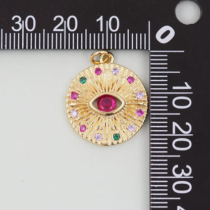 Gold Round Coin Charms,18K Gold Filled Round Red Eye Pendant,Silver Evil Eye Charm Bracelet Necklace for DIY Jewelry Making Supply
