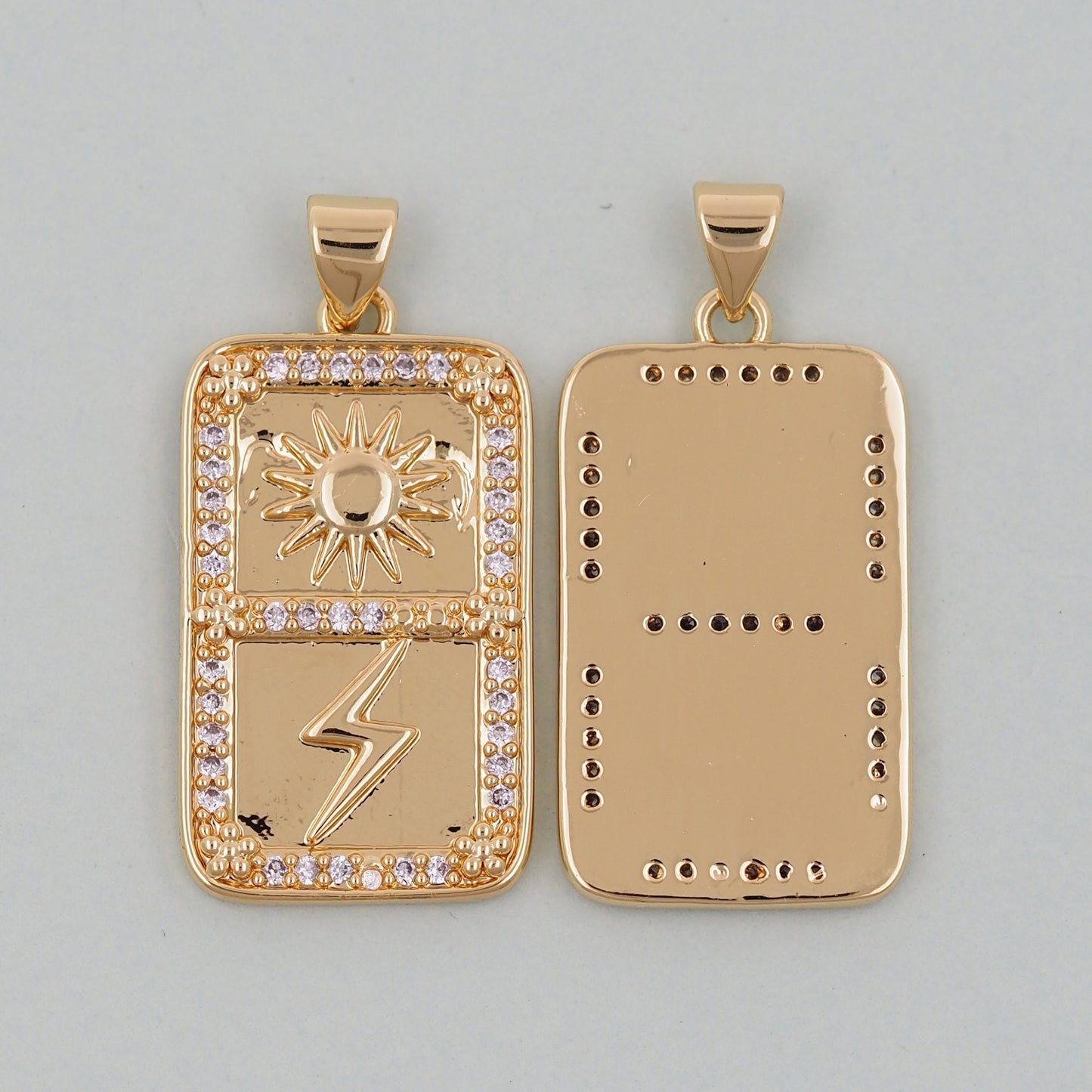 Gold rectangle Charms,18K Gold Filled Sun Pendant,Silver lightning Charm Bracelet Necklace for DIY Jewelry Making Supply