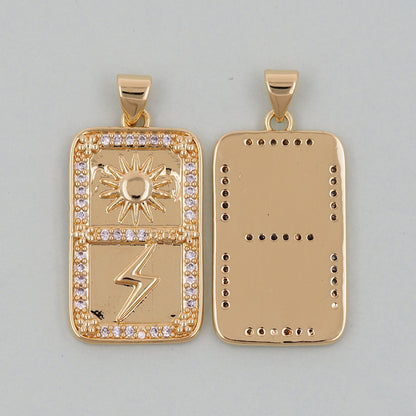 Gold rectangle Charms,18K Gold Filled Sun Pendant,Silver lightning Charm Bracelet Necklace for DIY Jewelry Making Supply