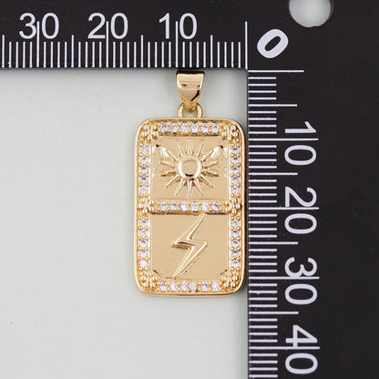 Gold rectangle Charms,18K Gold Filled Sun Pendant,Silver lightning Charm Bracelet Necklace for DIY Jewelry Making Supply