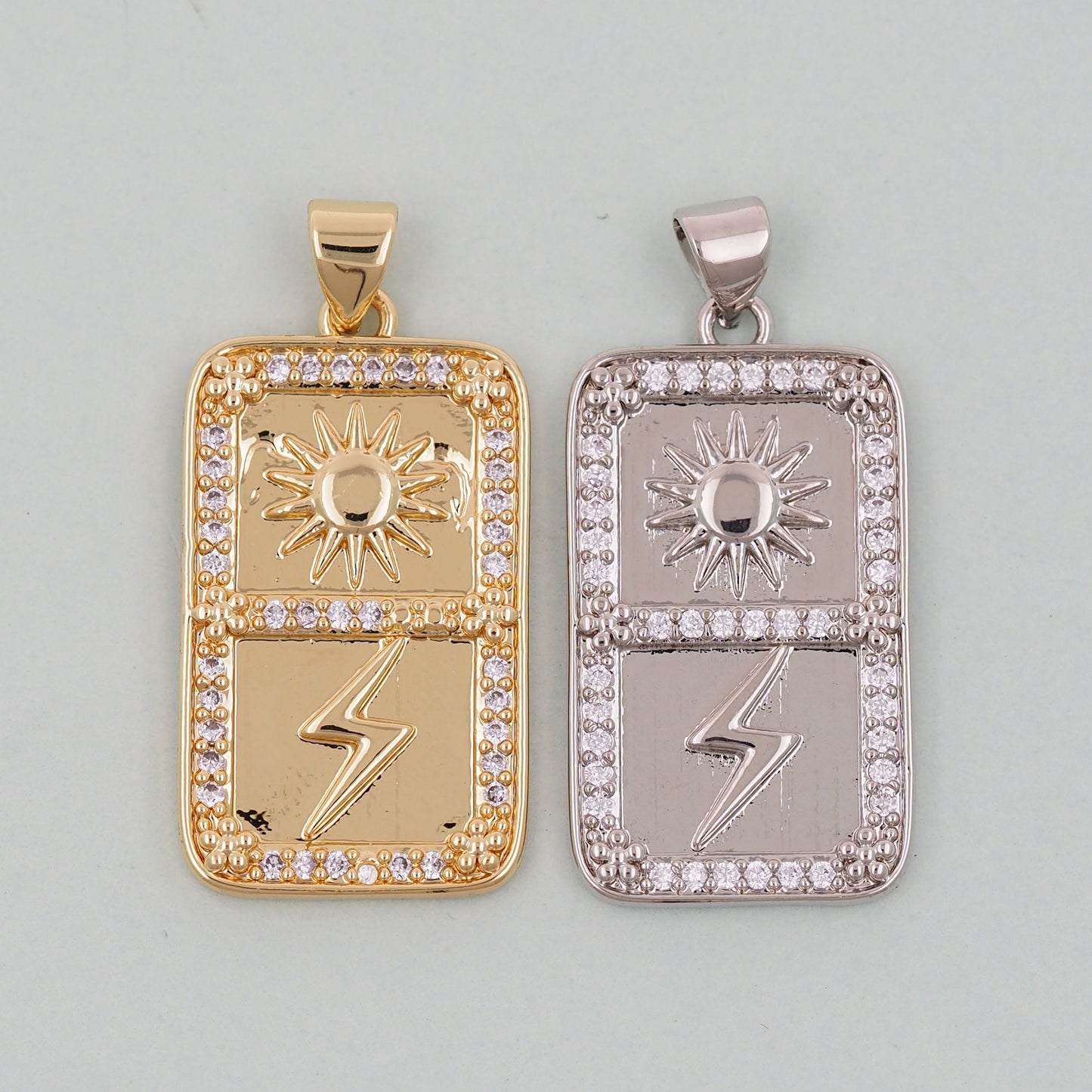 Gold rectangle Charms,18K Gold Filled Sun Pendant,Silver lightning Charm Bracelet Necklace for DIY Jewelry Making Supply