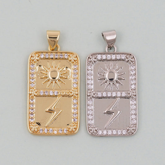 Gold rectangle Charms,18K Gold Filled Sun Pendant,Silver lightning Charm Bracelet Necklace for DIY Jewelry Making Supply
