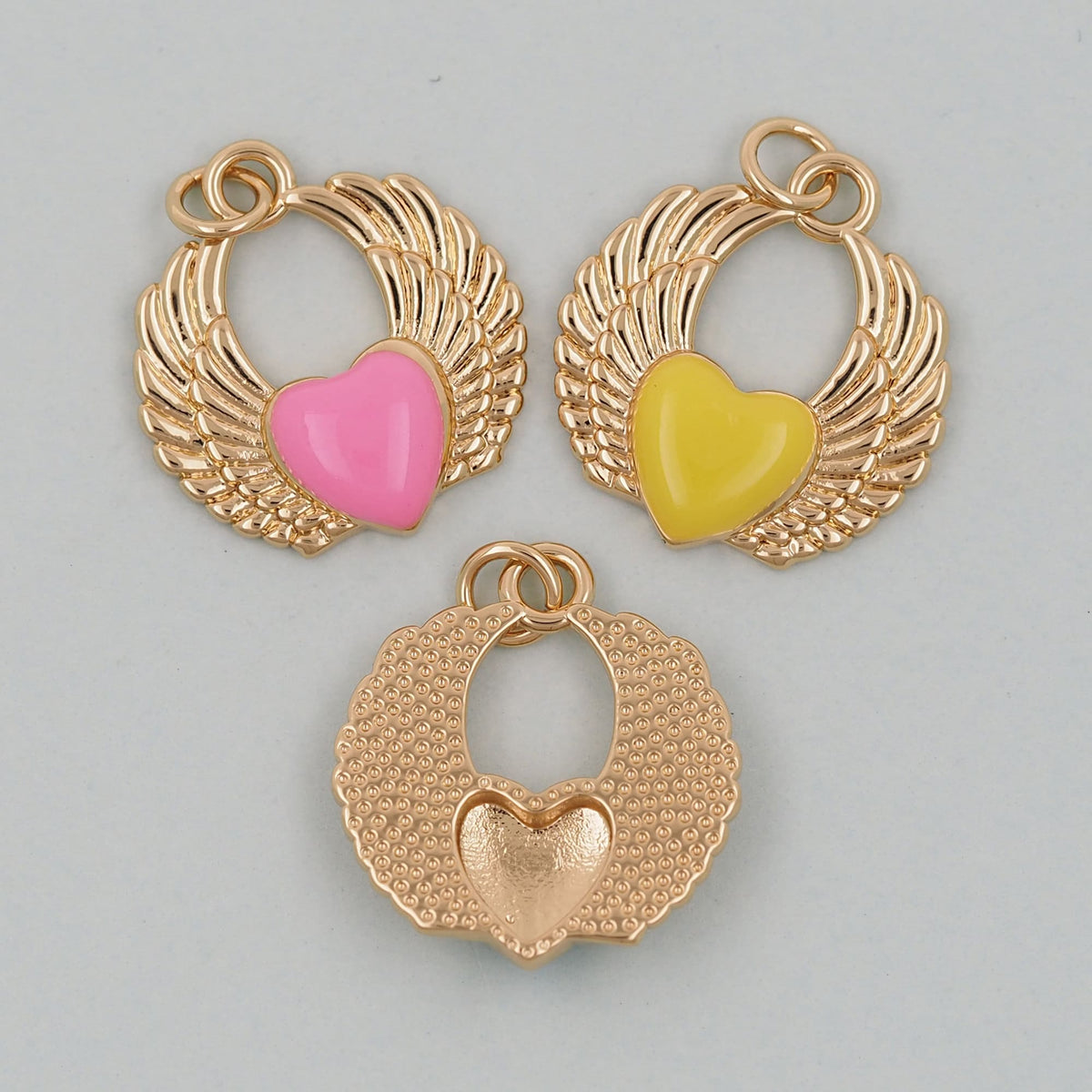 Gold Wings Heart Charms,18K Gold Filled Heart Pendant,Heart Charm Bracelet Necklace for DIY Jewelry Making Supply