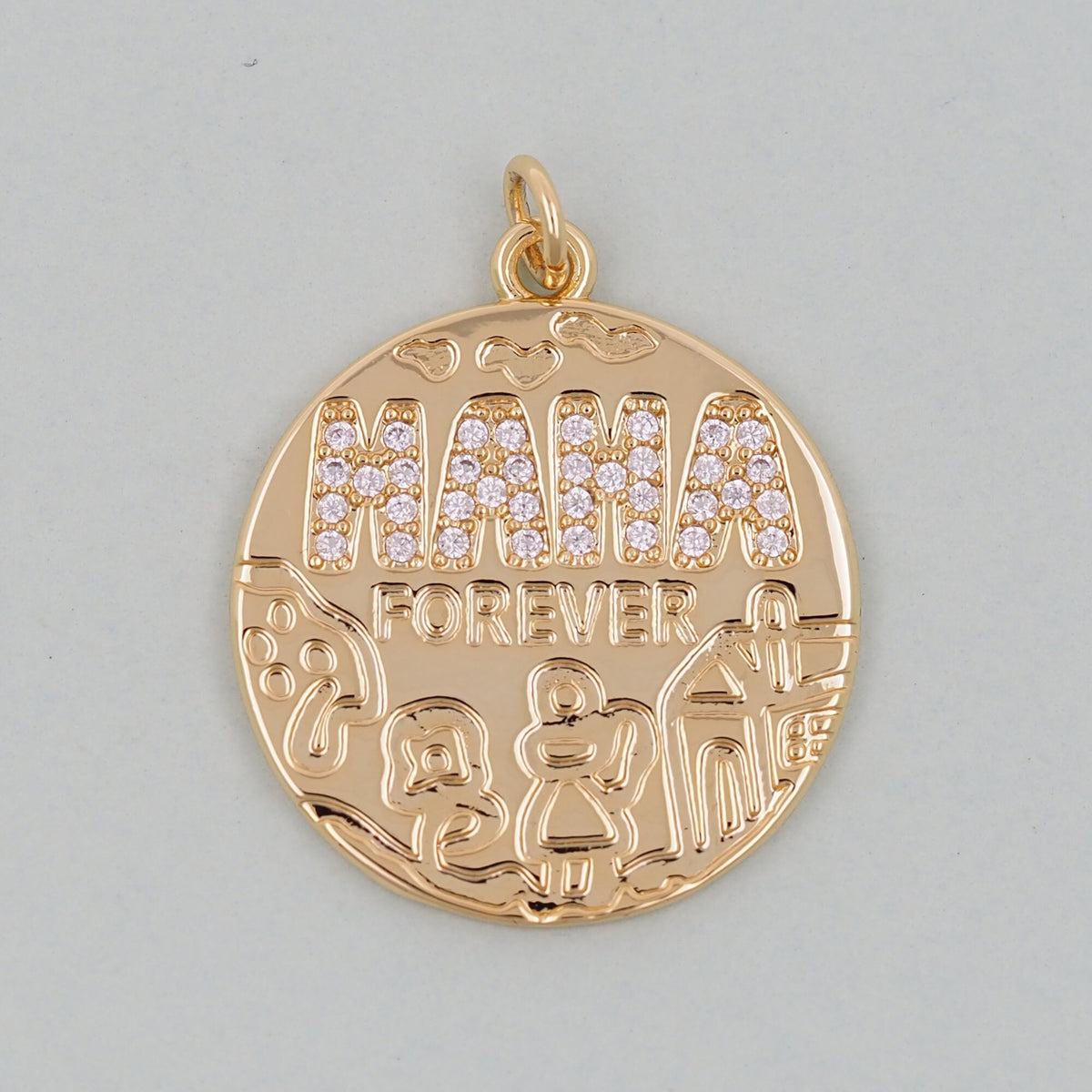 Gold Mama Charms,18K Gold Filled Round Coin Pendant,Mama Charm Bracelet Necklace for DIY Jewelry Making Supply