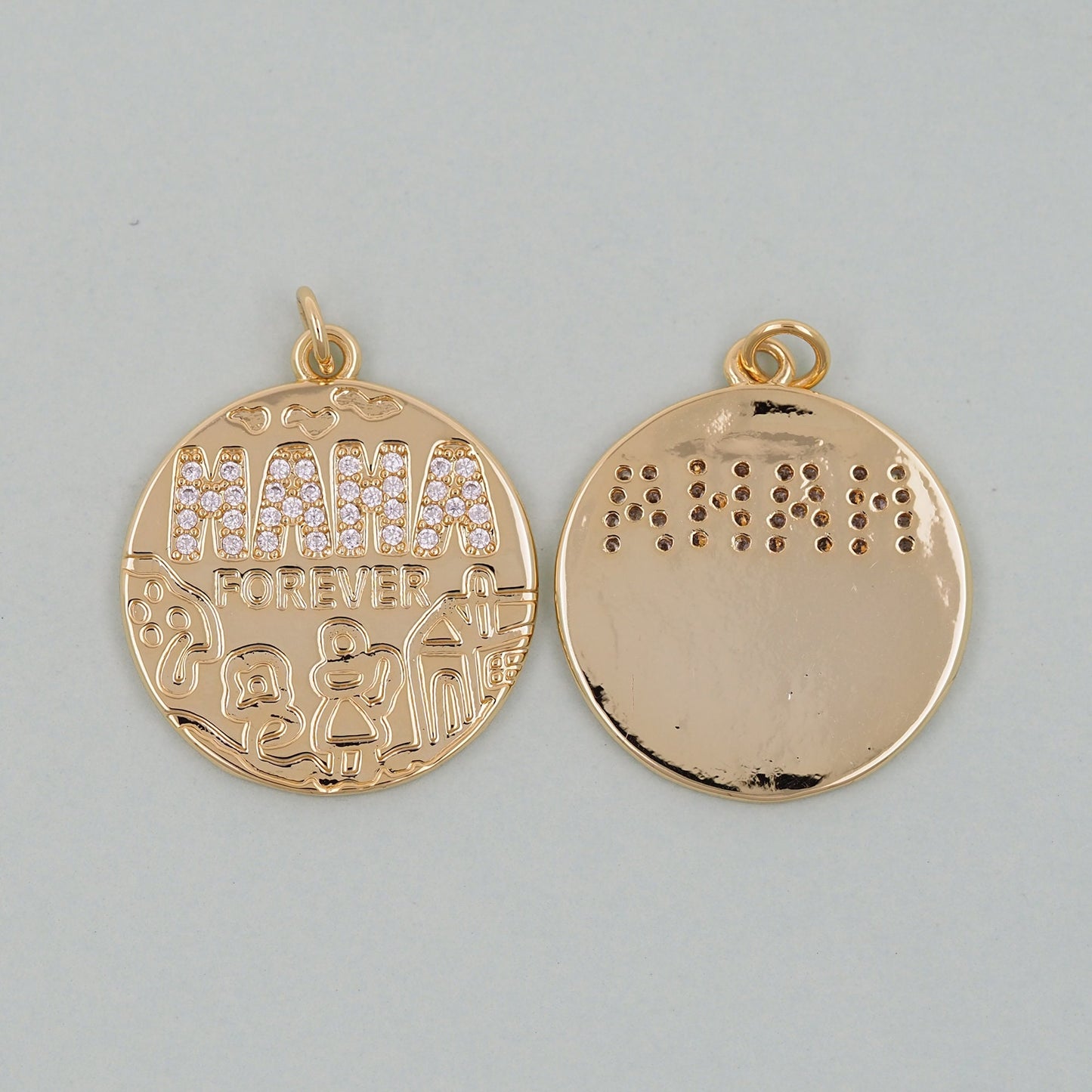 Gold Mama Charms,18K Gold Filled Round Coin Pendant,Mama Charm Bracelet Necklace for DIY Jewelry Making Supply