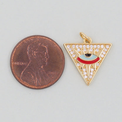 Gold triangle Charms,18K Gold Filled triangle Eye Pendant,triangle Evil Eye Charm Bracelet Necklace for DIY Jewelry Making Supply