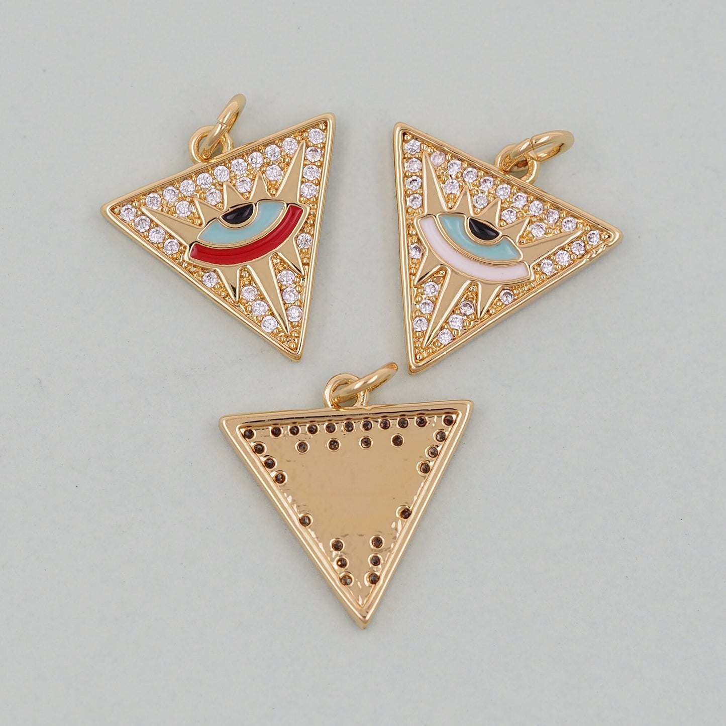 Gold triangle Charms,18K Gold Filled triangle Eye Pendant,triangle Evil Eye Charm Bracelet Necklace for DIY Jewelry Making Supply
