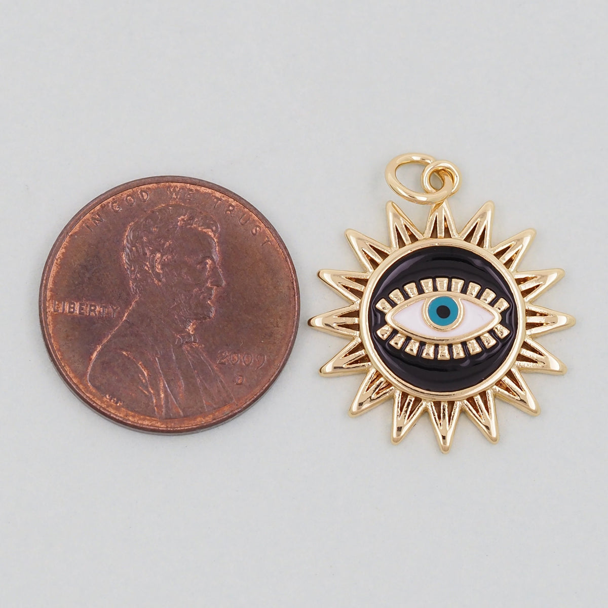 Gold Sun Charms,18K Gold Filled Round Eye Pendant,Sun Evil Eye Charm Bracelet Necklace for DIY Jewelry Making Supply