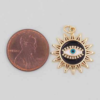 Gold Sun Charms,18K Gold Filled Round Eye Pendant,Sun Evil Eye Charm Bracelet Necklace for DIY Jewelry Making Supply