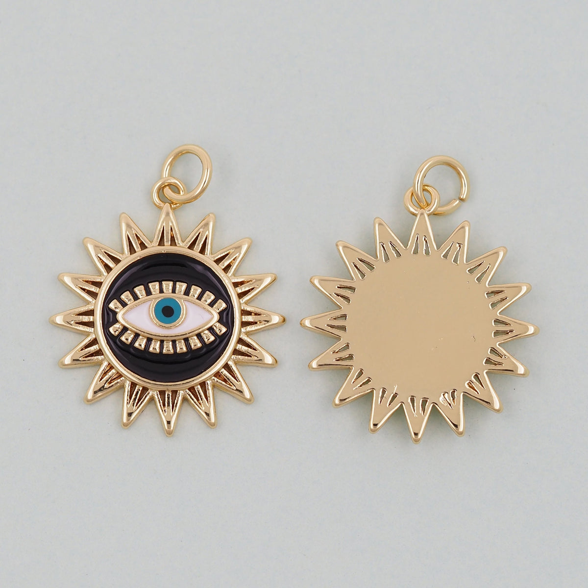 Gold Sun Charms,18K Gold Filled Round Eye Pendant,Sun Evil Eye Charm Bracelet Necklace for DIY Jewelry Making Supply