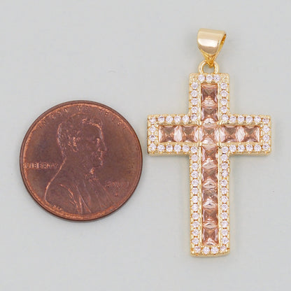 Gold Cross Charms,18K Gold Filled CZ Cross Pendant,Religious Charm Bracelet Necklace for DIY Jewelry Making Supply
