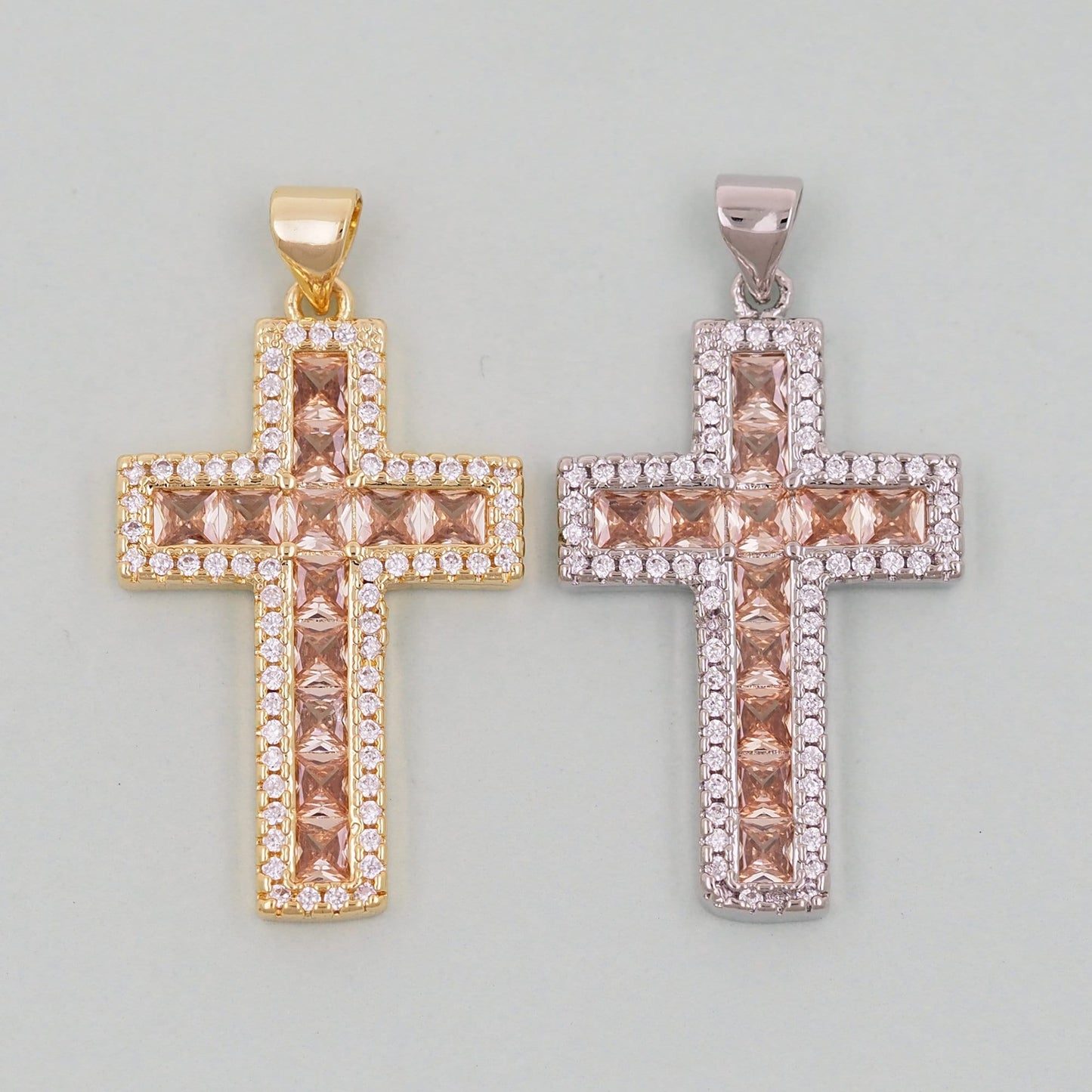 Gold Cross Charms,18K Gold Filled CZ Cross Pendant,Religious Charm Bracelet Necklace for DIY Jewelry Making Supply