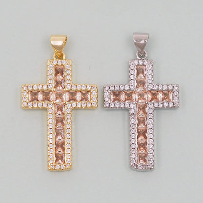Gold Cross Charms,18K Gold Filled CZ Cross Pendant,Religious Charm Bracelet Necklace for DIY Jewelry Making Supply