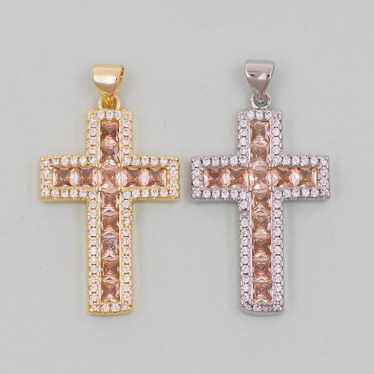 Gold Cross Charms,18K Gold Filled CZ Cross Pendant,Religious Charm Bracelet Necklace for DIY Jewelry Making Supply