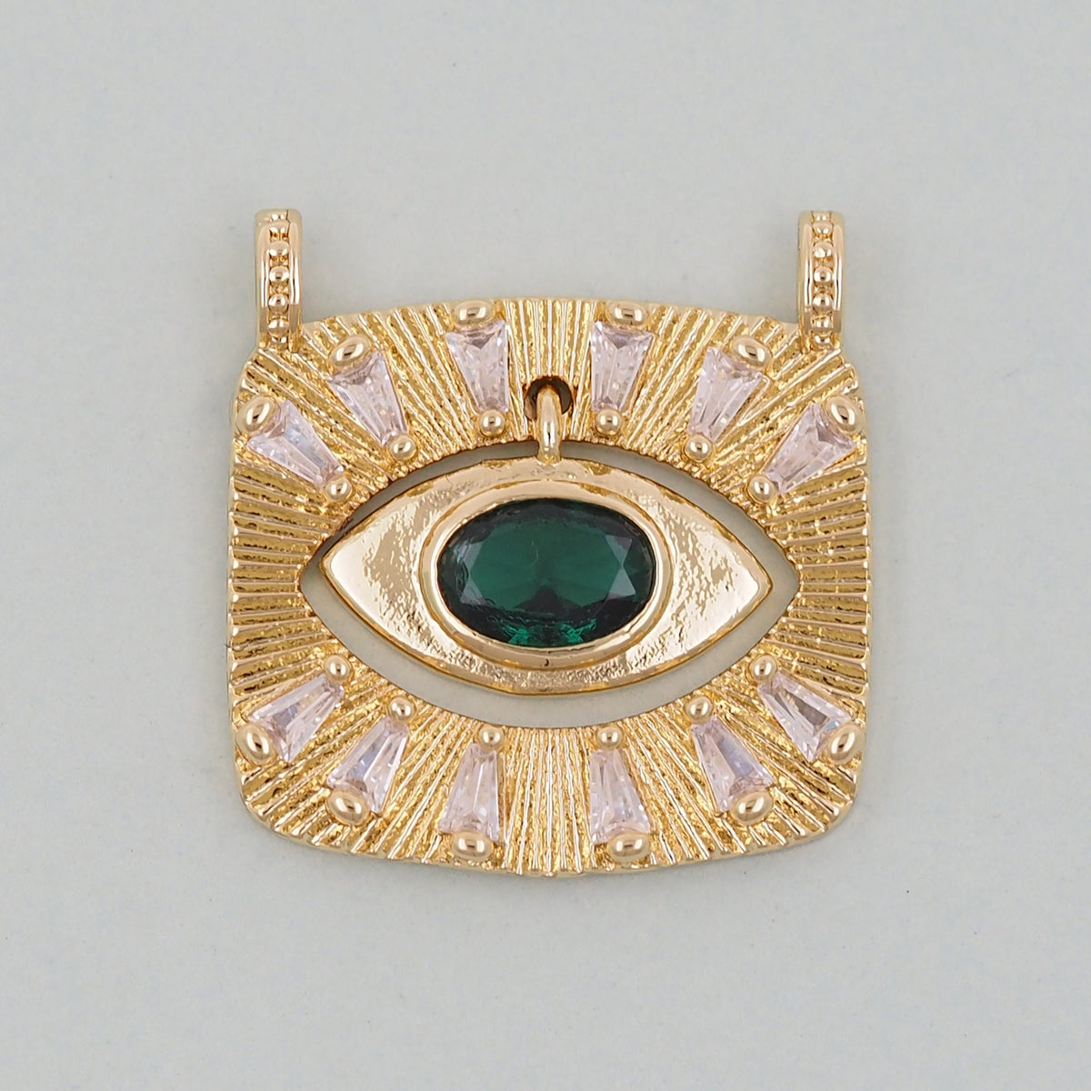 Gold rectangle Evil Eye Charms,18K Gold Filled rectangle Eye Pendant,Green Evil Eye Charm Bracelet Necklace for DIY Jewelry M