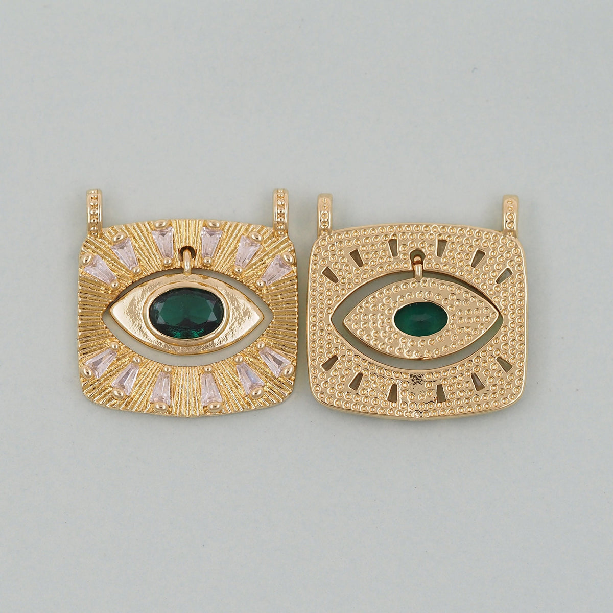 Gold rectangle Evil Eye Charms,18K Gold Filled rectangle Eye Pendant,Green Evil Eye Charm Bracelet Necklace for DIY Jewelry M