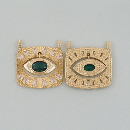 Gold rectangle Evil Eye Charms,18K Gold Filled rectangle Eye Pendant,Green Evil Eye Charm Bracelet Necklace for DIY Jewelry M